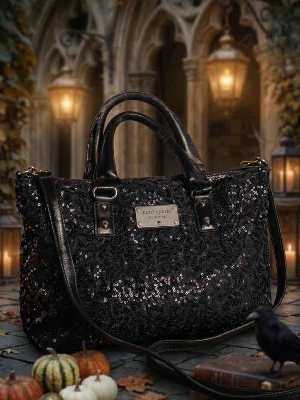 kate spade Black Sequin Satchel with Top Handles